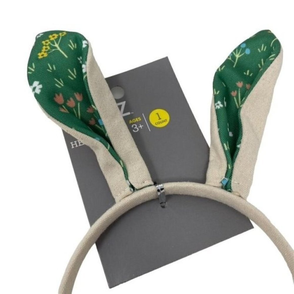 Spritz Floral Bunny Ears Headband - Natural/Green (1 Piece) Canvas Cottage Core - Picture 4 of 4